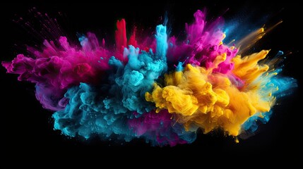 colorful cmyk powder explosion isolated on dark background