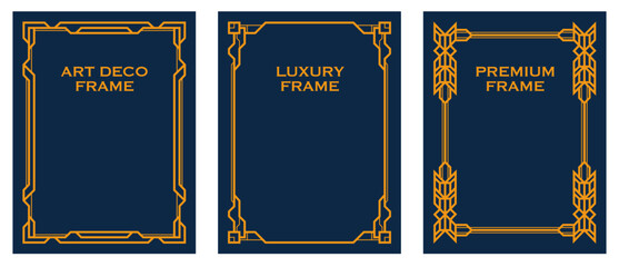 Art Deco gold frame vintage frame line geometric luxury frames wedding banner label card geometric background vector illustration