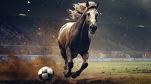 An Energetic Horse Playing Soccer, Displaying Unusual "sportsmanship". Generative AI