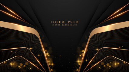 Wall Mural - abstract black and gold geometric shapes with shiny dots effects and bokeh element decoration on dar