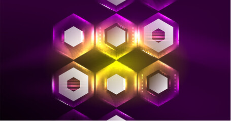 Poster - Neon hexagon background. Hi-tech design for wallpaper, banner, background, landing page, wall art, invitation, prints, posters