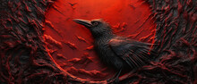 A Black And Red Artistic Depiction Of A Raven Or Crow Generative AI