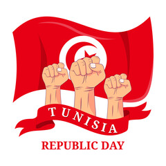 Wall Mural - Vector graphic of Tunisia Republic Day for greeting card with clenched fist and ribbon