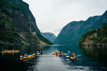 kayak sightseeing tour in gudvangen on the nærøyfjord in norway