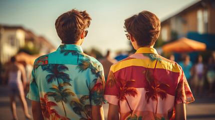 Stylish Teens Rocking Eye-Catching Retro Attire with Distinctive Colors and Vintage Shirts