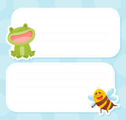 Wall Mural - Empty Note Card with Cute Frog and Bee Vector Template