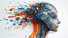 Realistic Artificial Intelligence. Computer Mind Connections Head. Human Head With Circuit Board Inside. Engineering Concept. Technology Web Background. Virtual Concept