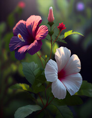 Wall Mural - Hibiscus flowers in the garden. Nature background. Soft focus.