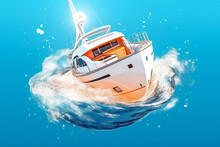 Orange And White  Yacht In The Blue Tropical Sea. Generative AI