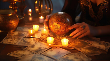 A woman's hand delicately holds a deck of tarot cards