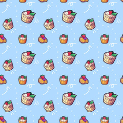 Wall Mural - Seamless pattern with hand drawn cupcake.