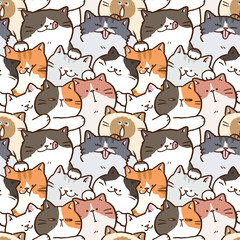  Seamless Pattern of Cute Cartoon Cat Illustration Design
