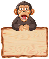 Wall Mural - Cute monkey with wooden sign board