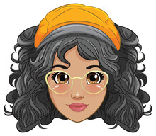 Woman Wearing Glasses Head Cartoon Isolated