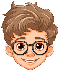 Sticker - Boy cartoon head wearing glasses isolated