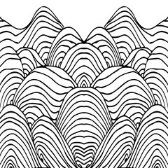 Poster - Simple minimalist wave pattern. Hand drawn graphic line art. Modern abstract  landscape. Monochrome black and white curly doodles