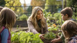 © Robert Kneschke - Teacher guiding group of primary students through a gardening project at outdoor school garden