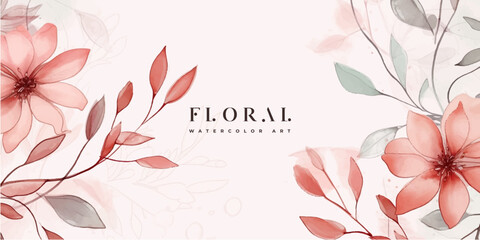 Wall Mural - floral hand drawn background. botanical line art wallpaper with flowers, branches and eucalyptus lea