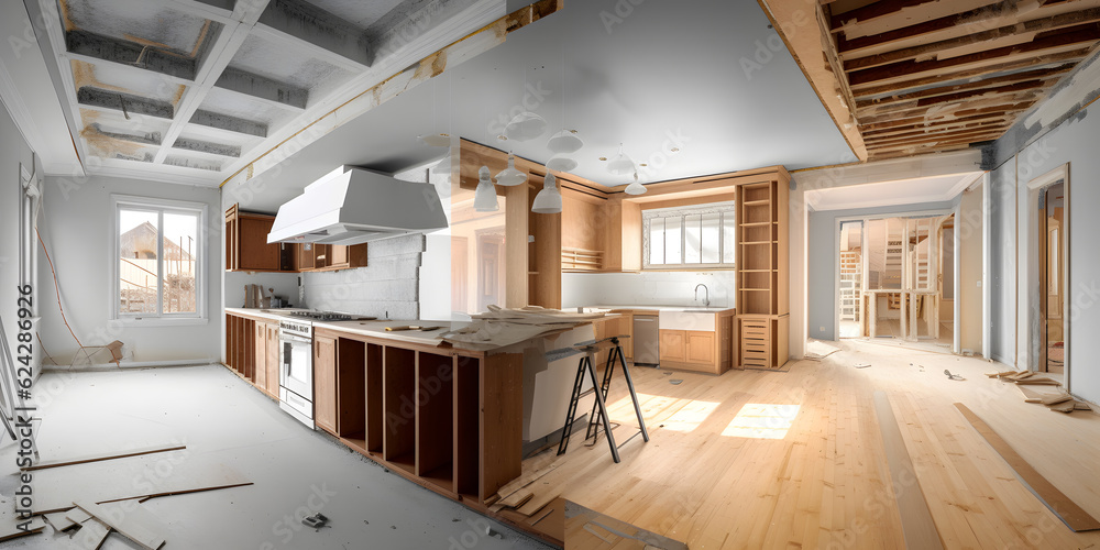 Concept banner Renovation interior of house. Apartment before or after ...