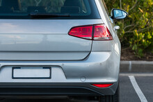 Back Bumper And Back Lights Of Silver Car