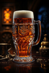 Poster - A graphic design of a geometric beer cup, utilizing a combination of angular and curved shapes to create a visually appealing composition.  Generative AI technology.