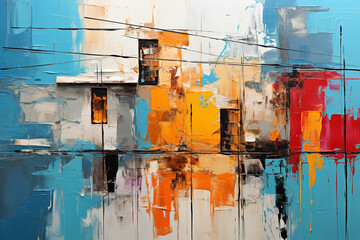 Poster - An abstract painting that explores the form and texture of a light pole.  enerative AI.