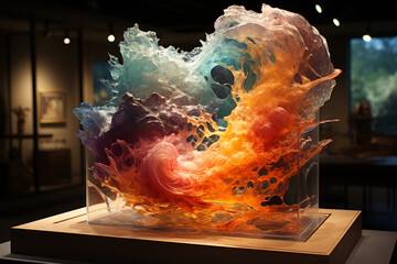 Aufkleber - A mixed media sculpture that captures the essence of a geyser's eruption.  Generative AI.