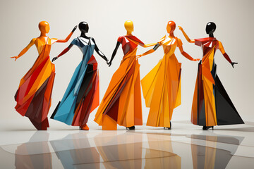 Aufkleber - A minimalist depiction of ballerinas rendered in geometric shapes and bold colors.  Generative AI.