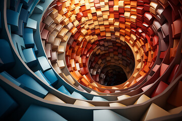 Aufkleber - An abstract photograph capturing the unique angles and geometric patterns of a spiral staircase. Generative AI.