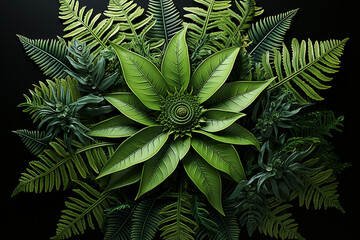 Leinwandbilder - A digital illustration of a fern-inspired mandala, where geometric shapes and patterns form a symmetrical and captivating design. Generative AI.