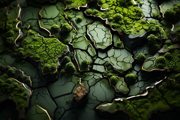 Aufkleber - An abstract digital artwork showcasing a vibrant green moss texture composed of geometric shapes and patterns.  Generative AI.