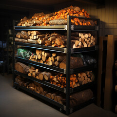 Aufkleber - A photograph showcasing a portable firewood rack, designed to hold and organize firewood logs.  Generative AI.