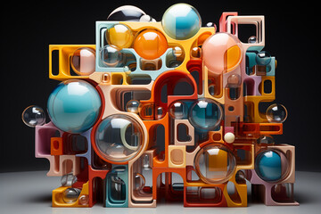 Fototapete - A trending image showcases an abstract vat geometric style sculpture, with a series of interconnected geometric shapes. Generative AI.