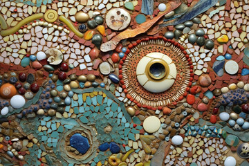 Fototapete - A mixed media art woodwork piece that combines carving, painting, and assemblage techniques to create intricate and visually captivating wooden sculptures Generative AI technology.