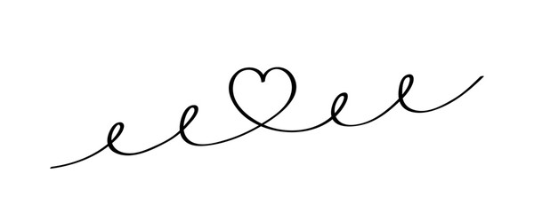Wall Mural - hand drawn heart in linear style. continuous line drawing of love sign on white background. doodle v