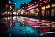 Photo of a bustling city street illuminated by vibrant lights at night .generative ai