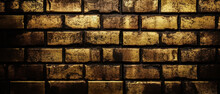 Grundgy Textured Golden Bricks Wall Pattern For A Backdrop. Wallpaper Background. Generative AI
