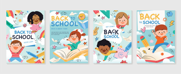 back to school vector banners. background design with children and education accessories element. ki