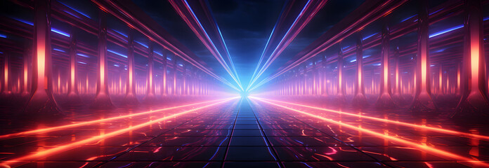 Wall Mural - glowing lines tunnel neon lights background Generative AI