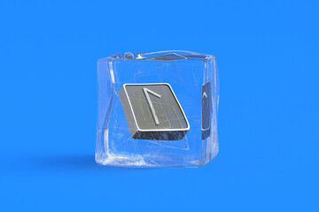 Poster - Laguz rune in ice cube. 3d illustration