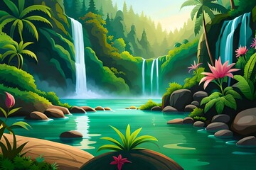 Wall Mural - waterfall in the forest generated ai