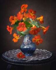 Wall Mural - Still life with bouquet of nasturtium 