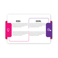 round pie chart split into 2 equal parts. concept of model with two features of business project to 