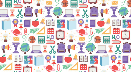 Wall Mural -  Back to school. pattern seamless of stationery for studying at school. education kids accessory. print object stuff design. graphic wallpaper element children study. background vector illustration