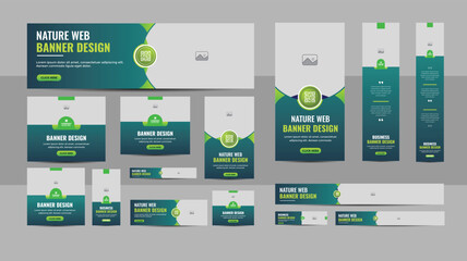 nature web banner design web template set, horizontal header web banner. modern green cover header b