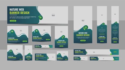 Nature web banner design web template Set, Horizontal header web banner. Modern green cover header background for website design, Social Media Cover ads banner, flyer, invitation card