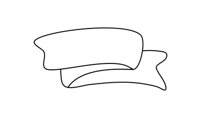 Wall Mural - Black monoline ribbon. Line banner icon, Web design element. Hand drawn vector illustration. Place for your text for business, greeting card and holidays copy space