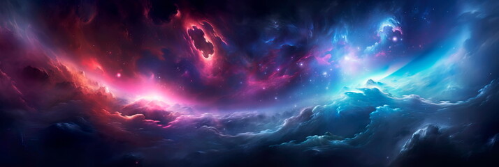 Wall Mural - panorama space scene with stars and galaxies. generative ai