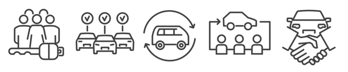 Wall Mural - Carsharing and carpool - Thine Line Icon Set on white background