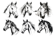 Set Of Hand Drawn Horse Vector Illustration